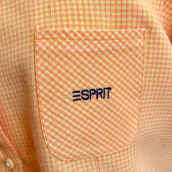 Vintage 90s ESPRIT Button-Up Shirt – XL, Orange/Yellow Pink Checkered - Picture 3 of 13